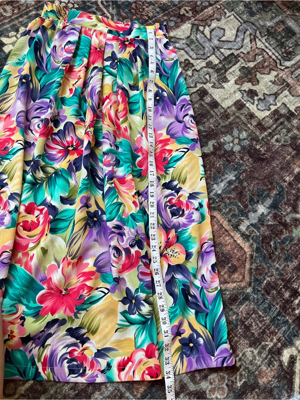 Fairset Vintage Floral Summer Multicolor Maxi Skirt Size S/M Stretchy Waist 26” - Picture 8 of 9
